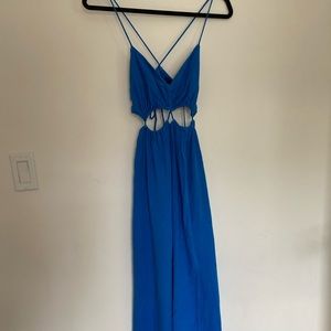ZARA BLUE MIDAXI DRESS CUTOUTS LINEN BLEND ****NEVER WORN****
